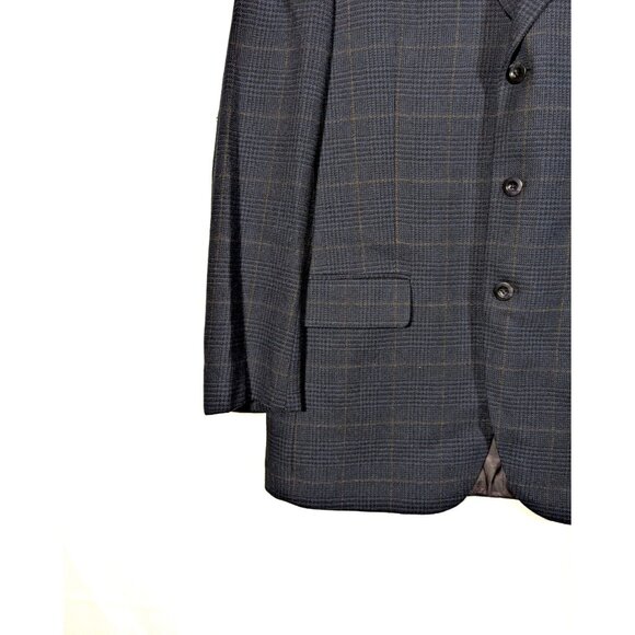 Britches of Georgetowne 42L Navy Blue Glen Plaid Wool & Cashmere Blazer Jacket - Picture 5 of 8